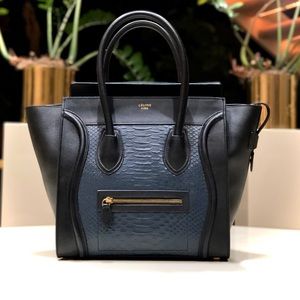 Céline Luggage Tote Black and Blue skin
